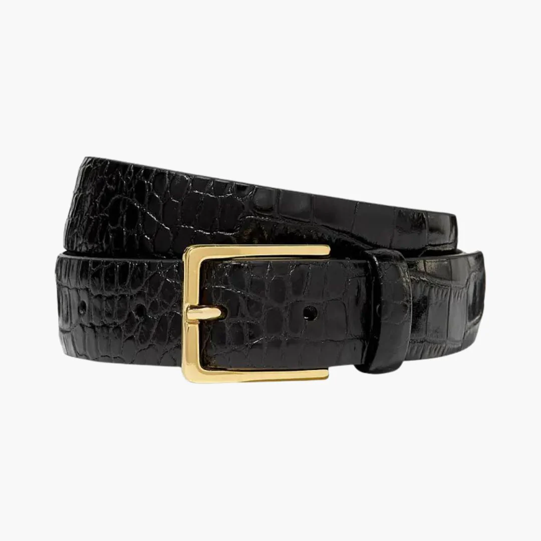 3cm Croc Belt (Black + Gold)