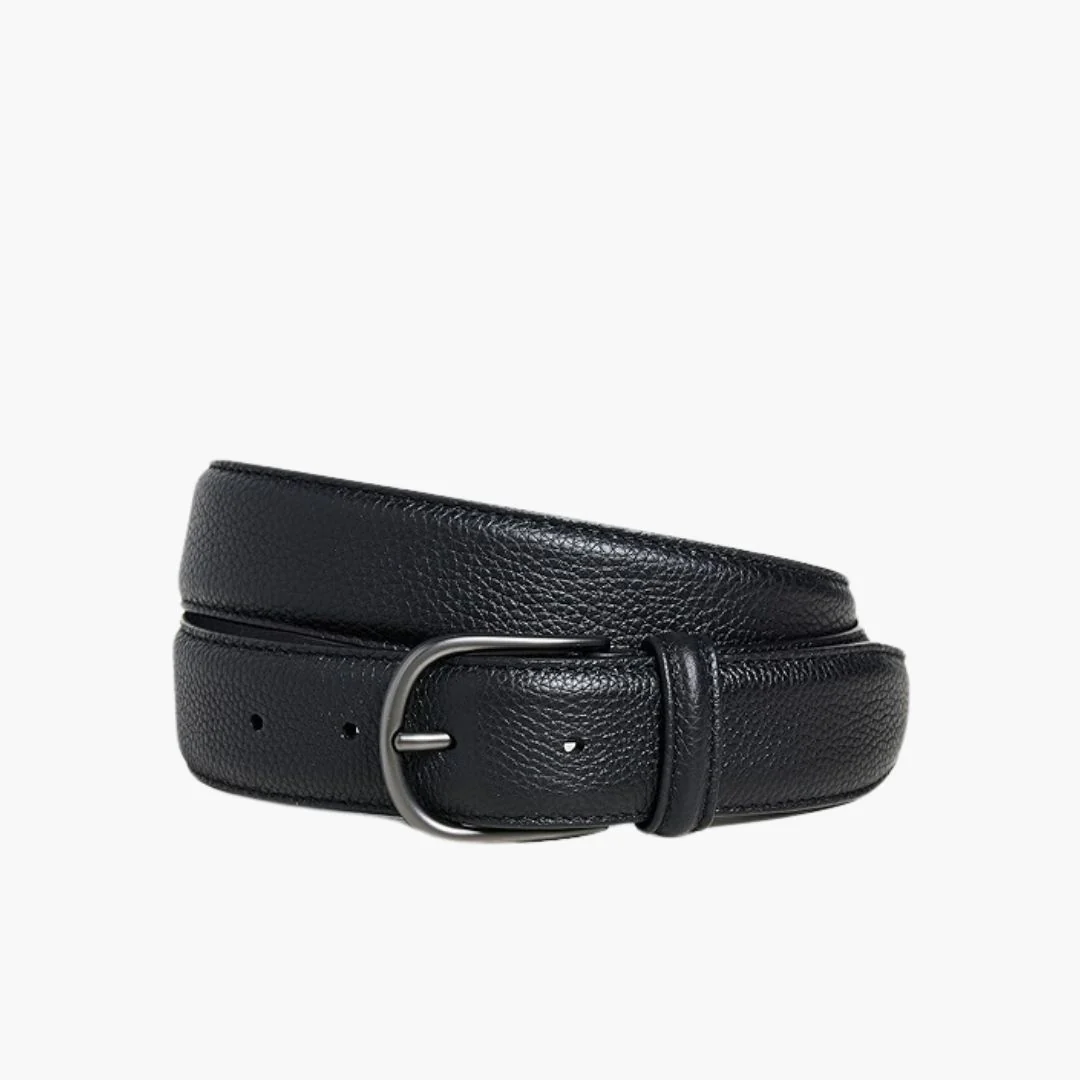 Pebbled Leather Belt (Black + Chrome)