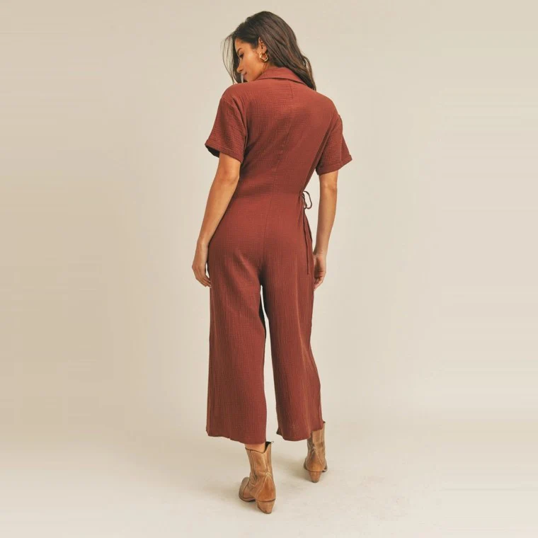 Button Front Jumpsuit (Espresso) - Image 3