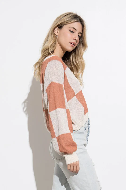 Checkered Cardigan (Salmon Multi) - Image 3