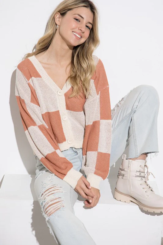 Checkered Cardigan (Salmon Multi) - Image 5
