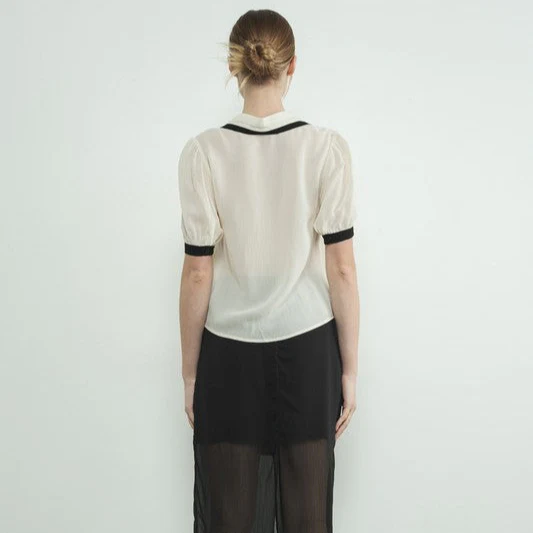 Contrast Edge Collar Blouse (Cream) - Image 3