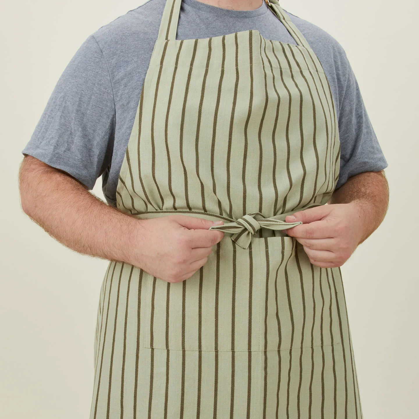 Essential Yarn Dyed Striped Apron (Sage + Olive) - Image 2