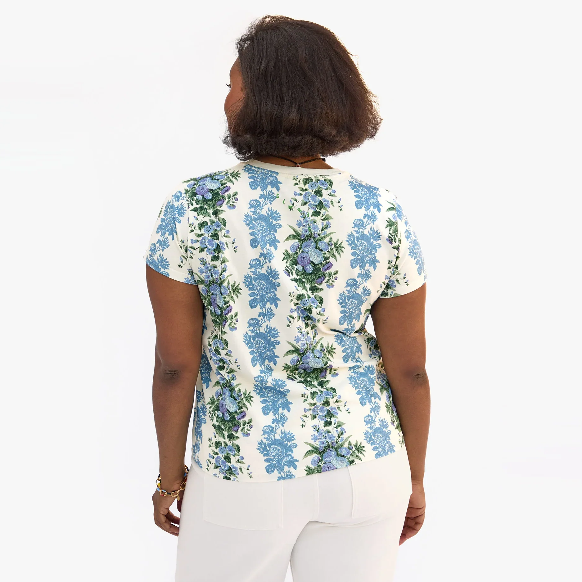 Floral Stripe Classic Tee (Blue + Cream) - Image 2