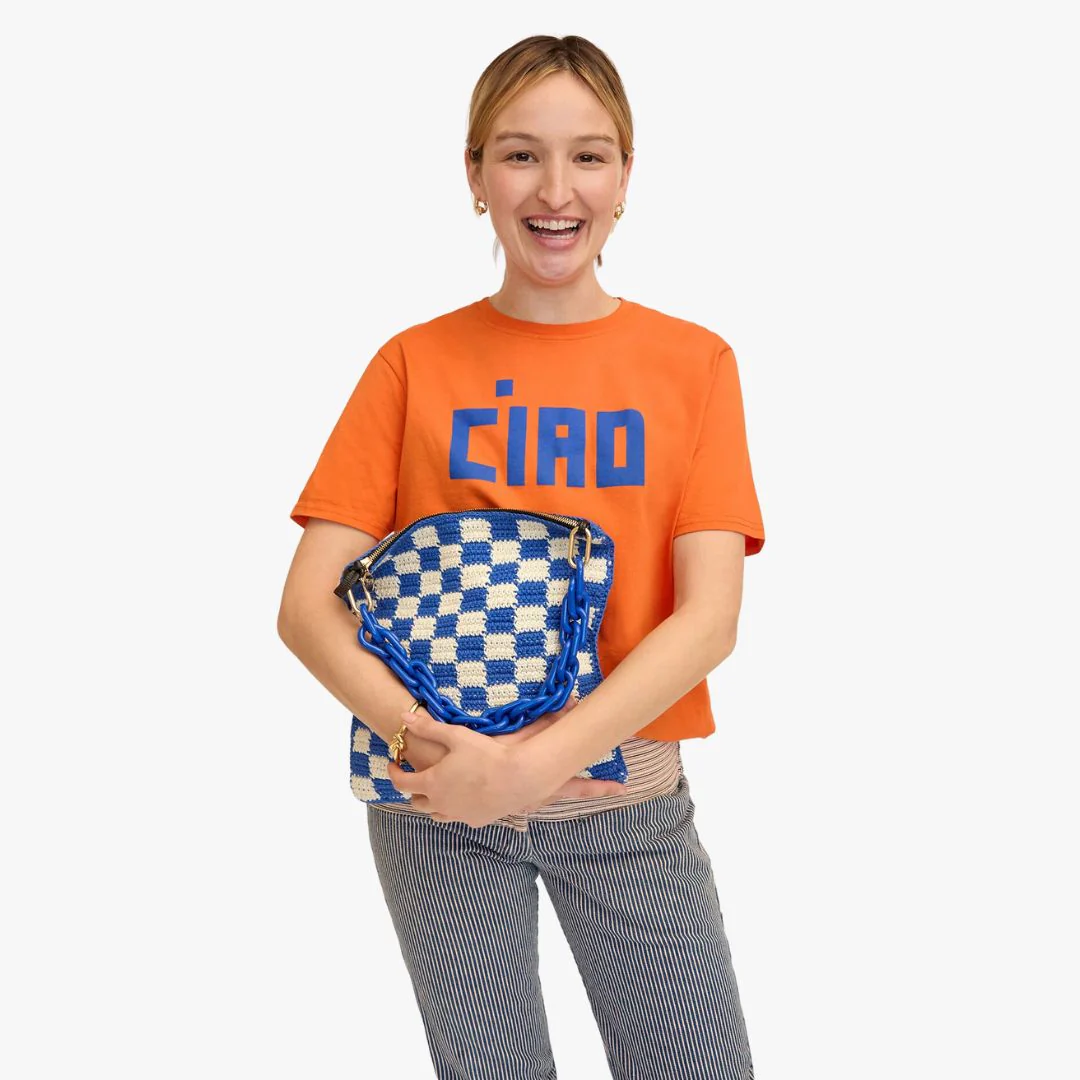 Foldover Clutch With Tabs (Cobalt + Cream Crochet Checker) - Image 2
