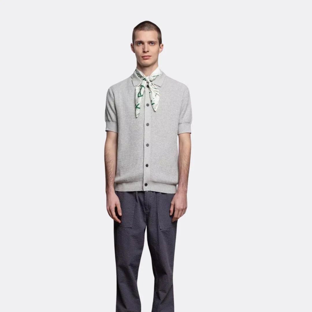 Gleni Fancy Knit Polo Sweater (Grey)