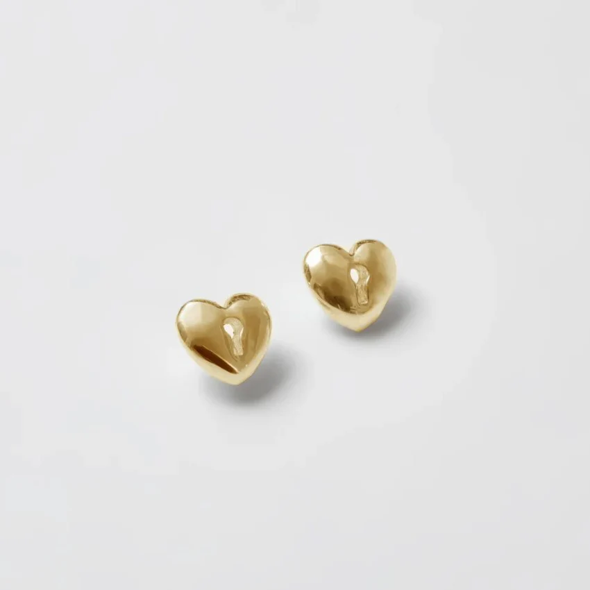 Heart Lock Charm Studs (Gold)