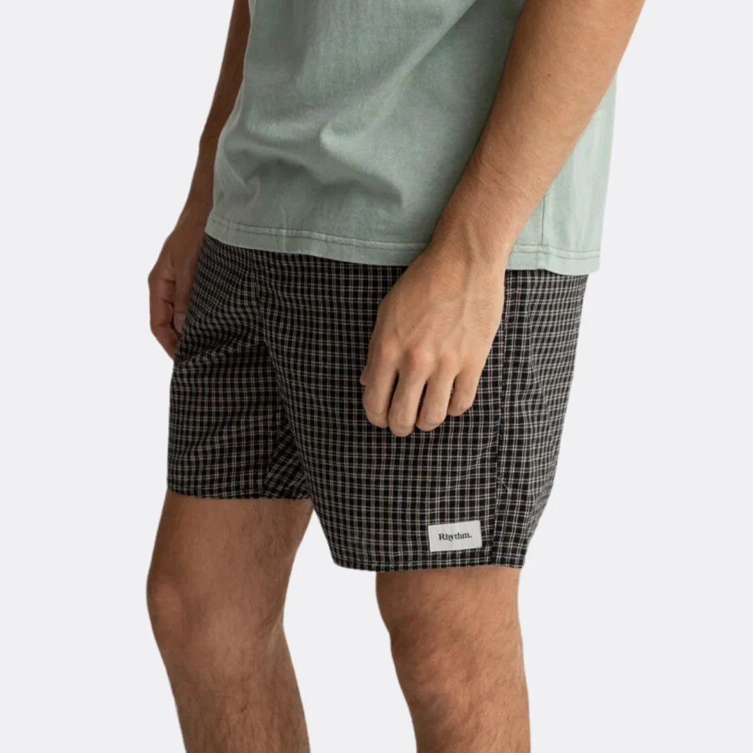 Linen Check Jam Shorts (Black) - Image 2
