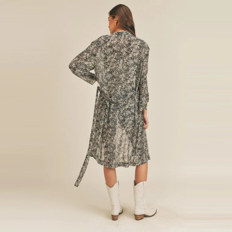 Long Sleeve Printed Kimono (Black + White) - Image 3