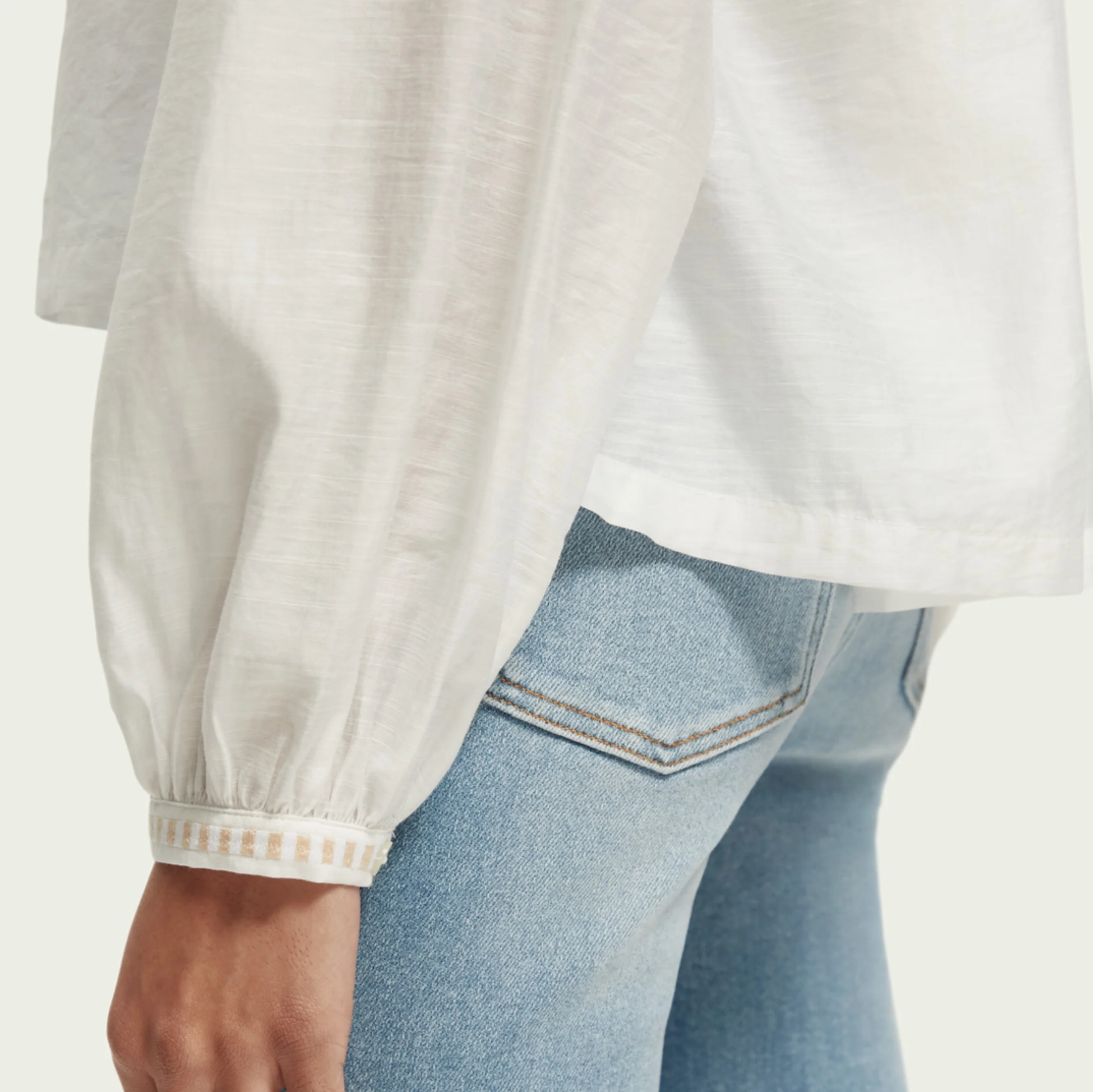 Loose Fit Embroidered Shirt (Off White) - Image 3
