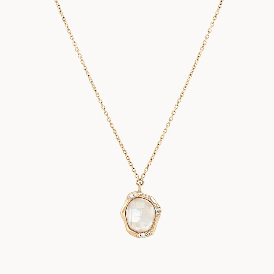 Moonstone Diamond Mood Necklace (14K Gold)