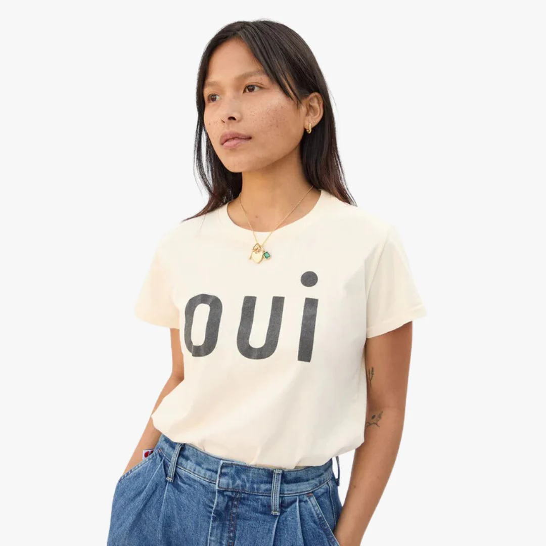 "Oui" Classic Tee (Cream + Black)