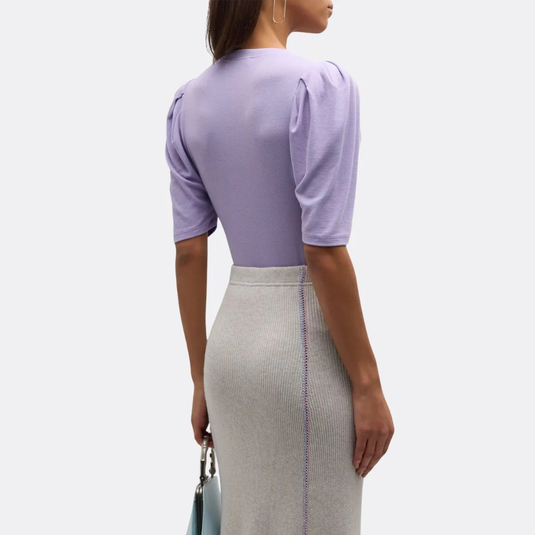 Rib Ruched SS Henley (Lilac) - Image 2