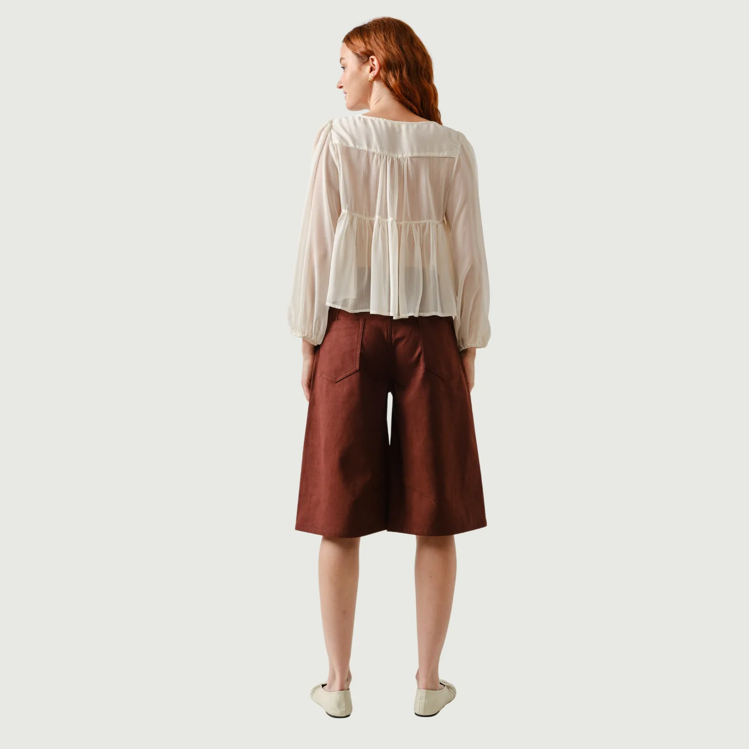 Sheer Long Sleeve Blouse (Cream) - Image 3
