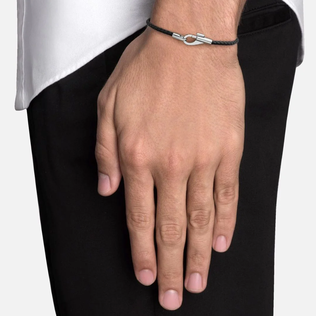Snap Leather Bracelet (Sterling Silver + Black) - Image 2