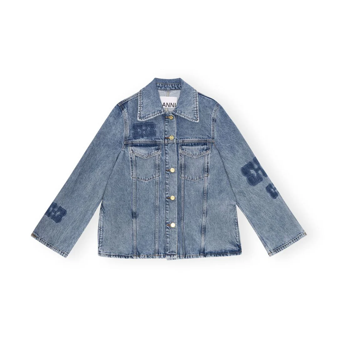 Stone Patch Denim Jacket (Mid Stone Blue) - Image 2