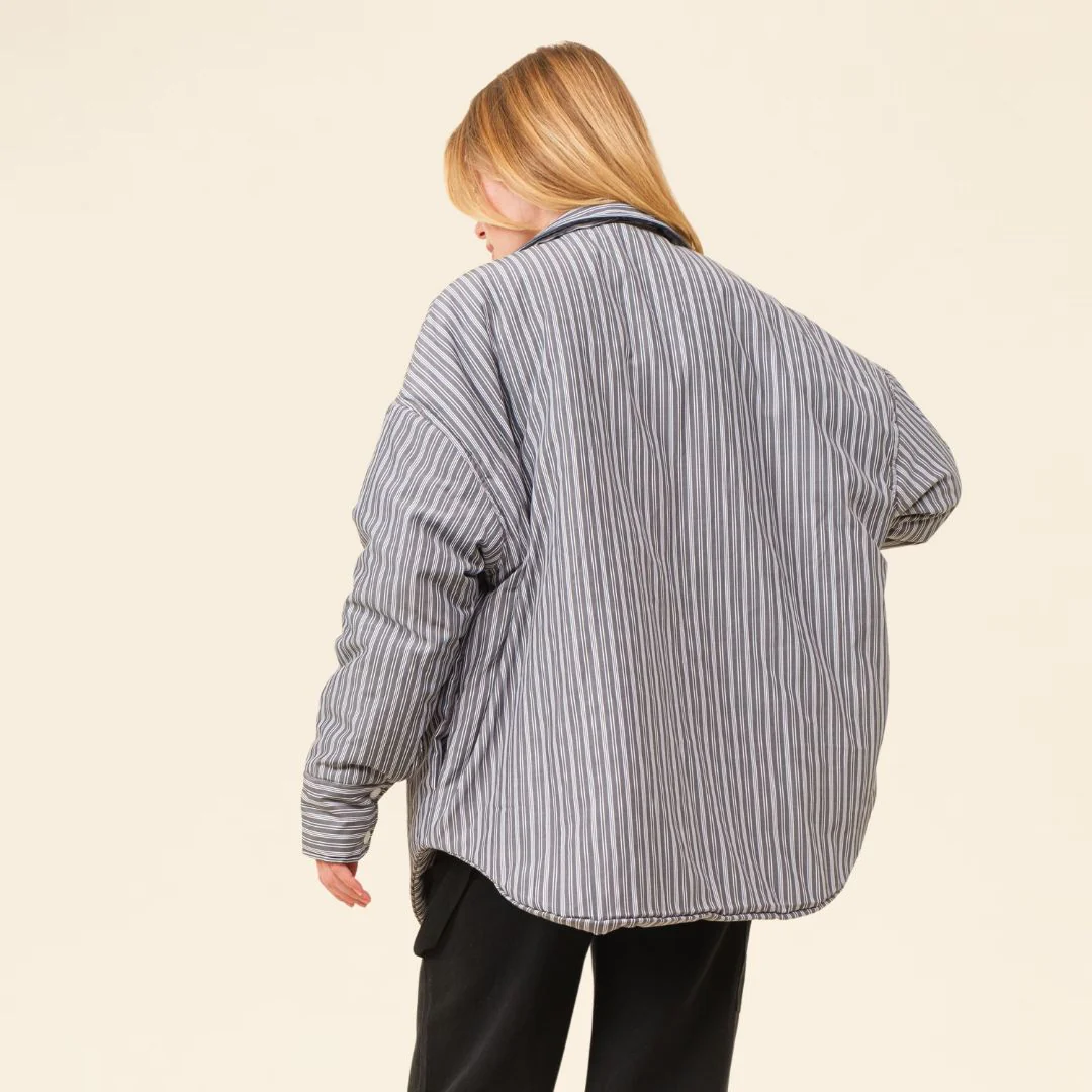 Striped Shirt Jacket (Black) - Image 2
