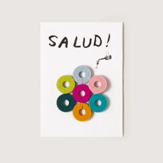 Wine-Ote's Merino Wool Felt Wine Marker Note Card (Salud Fiesta)